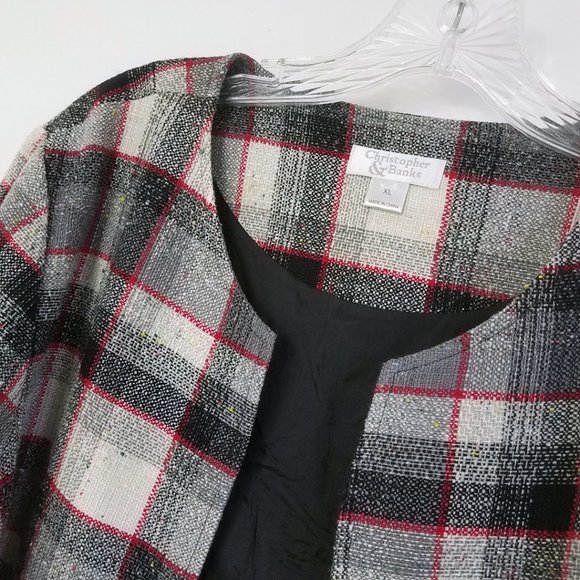 Christopher & Banks Women's Lined Plaid Open Front Cotton Blend Coat Jacket - Picture 5 of 11